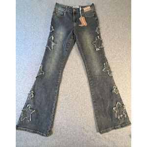 Ashley Mason High Rise Bootcut Jeans Womens 3/26 Distressed Dark Wash NWT